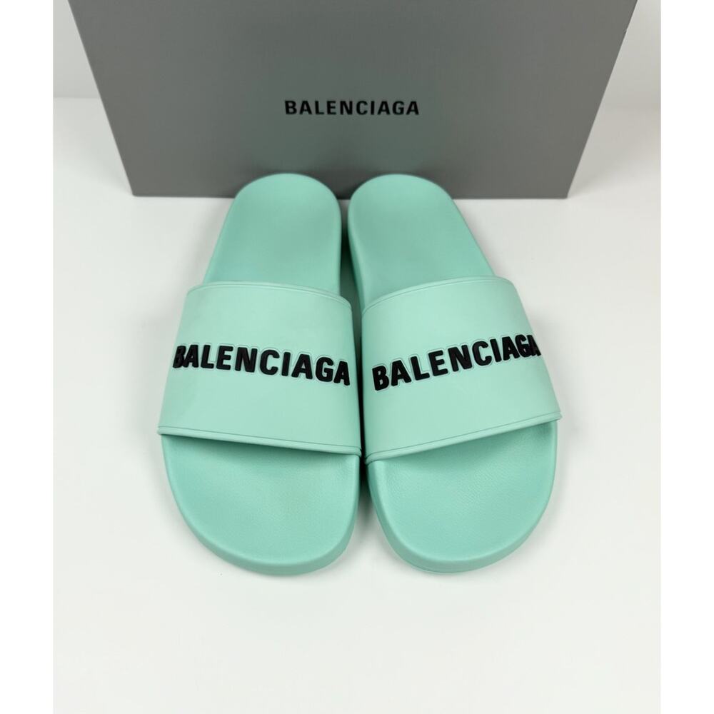 Size 11 - Balenciaga Mint Rubber Pool Sandals NEW! - Picture 2 of 9